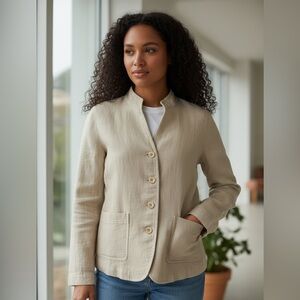 Eileen Fisher Mandarin Collar Button Down Blazer